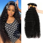 Katspon 12A Human Hair Bundles Deep Wave 100% Unprocessed Brazilian Virgin Hair 4 Bundles Deep Curly Human Hair Extensions Quick Weave Human Hair (4 Bundlles Natural black, 16 18 20 22 Inch)
