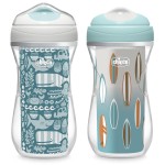 Chicco Double-Wall Insulated Sippy Cup with Bite-Proof Rim Spout and Spill-Free Lid 9oz. | Top-Rack Dishwasher Safe | Easy to Hold Ergonomic Indents | Ocean Print/Surf, 2pk | 12+ months