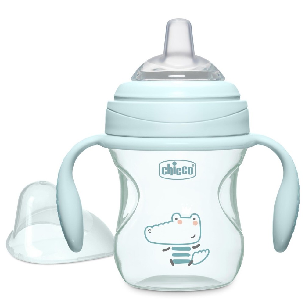 Chicco Transition Sippy Cup with Silicone Spout and Spill-Free Lid 7oz. | Calibration Markings | Removable Handles | Top-Rack Dishwasher Safe | Easy to Hold with Ergonomic Indents | Sage | 4+ months