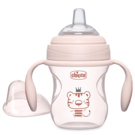 Chicco Transition Sippy Cup with Silicone Spout and Spill-Free Lid 7oz. | Calibration Markings | Removable Handles | Top-Rack Dishwasher Safe | Easy to Hold with Ergonomic Indents | Blush | 4+ months