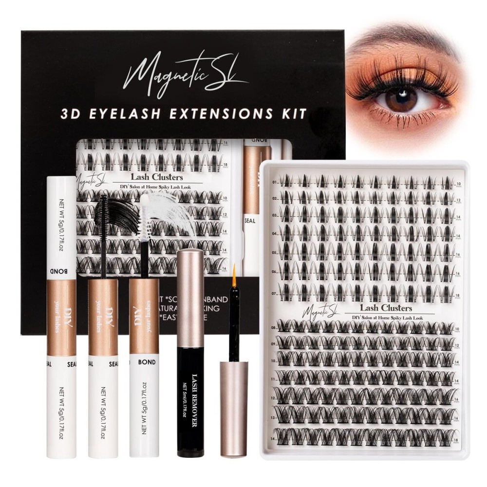 Lash Clusters 154pcs Manga Lash Extension Kit Curly 10-18mm Cluster Eyelash Extensions Natural Lash with Bond and Seal-M32+M34Spiky+Natural