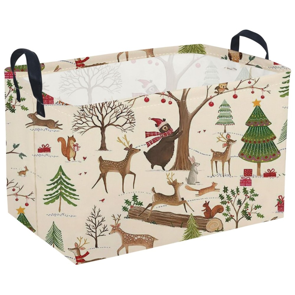 Sanjiaofeng Rectangular Christmas Basket Animal Storage Bins,Cute Storage Basket with Handles.Clothers,Books,Kid\'s Gifts Bins. (Animal Christmas)