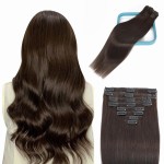 LORIEN Clip in Hair Extensions Real Human Hair, 14 Inch 80g, 2 Darkest Brown, Clip in 100% Brazilian Remy Human Hair Extensions 8pcs Per Set with 18 Clips Double Weft