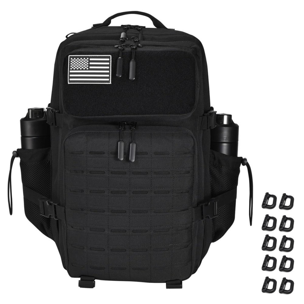 R.SASR Military Tactical Backpack 45L Large Tactical Backpack for Men, Hiking Rucksack With Bottle Holder (Black-2.1)
