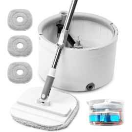 Spin Mop and Bucket with Wringer Set, 360 Spinning Mop Bucket with Separate Dirty and Clean Water System with 3 Microfiber Mop Pads and 52 Stainless Steel Adjustable Handle for Floor Wall Cleaning