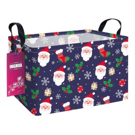 INGHUA Rectangular Christmas Storage Basket Fabric Organizer Bin for Toys,Books,Clothes,Gifts,Pets-Perfect for Home,Office,Nursery,Dorm,Shelf(Rec-Christmas gift basket)
