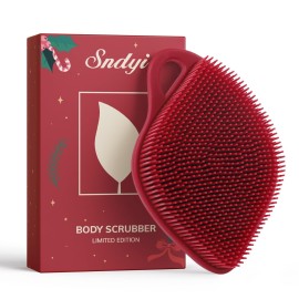 Sndyi Christmas Silicone Body Scrubber, Limited Edition Leaf-Shaped Shower Brush for Gentle Cleanse & Exfoliation, Soft Silicone Loofah Body Brush for Sensitive Skin, Perfect Holiday Gift, Festive Red