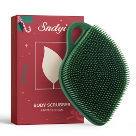 Sndyi Christmas Silicone Body Scrubber, Limited Edition Leaf-Shaped Shower Brush for Gentle Cleanse & Exfoliation, Soft Silicone Loofah Body Brush for Sensitive Skin, Perfect Holiday Gift, Evergreen