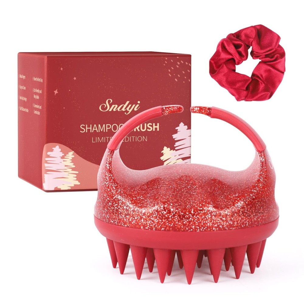 Sndyi Scalp Massager Shampoo Brush, Scalp Scrubber with Soft Silicone Bristles, Scalp Exfoliator for Dandruff Removal, Scalp Massager for Hair Growth, Wet Dry Hair Brush, Red-Limited Edition