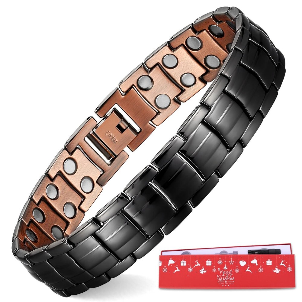 MagEnergy Mens Copper Magnetic Bracelets, Christmas Gifts Box, 99.9% Pure Copper Bracelet with Double-Row Strength Magnets, Adjustable Jewelry with Sizing Tool