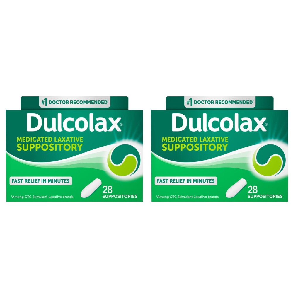 Dulcolax Stimulant Laxative Medicated Suppositories, Predictable & Effective Constipation Relief, Bisacodyl 10 mg, 28 Count, 2 pk