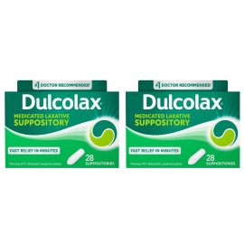Dulcolax Stimulant Laxative Medicated Suppositories, Predictable & Effective Constipation Relief, Bisacodyl 10 mg, 28 Count, 2 pk