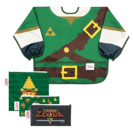 Bumkins Nintendo The Legend of Zelda Sleeved Bib and Snack Bag Set - Waterproof Feeding Bib for Ages 6-24 Months and Reusable Sandwich and Snack Bags for Kids 3+