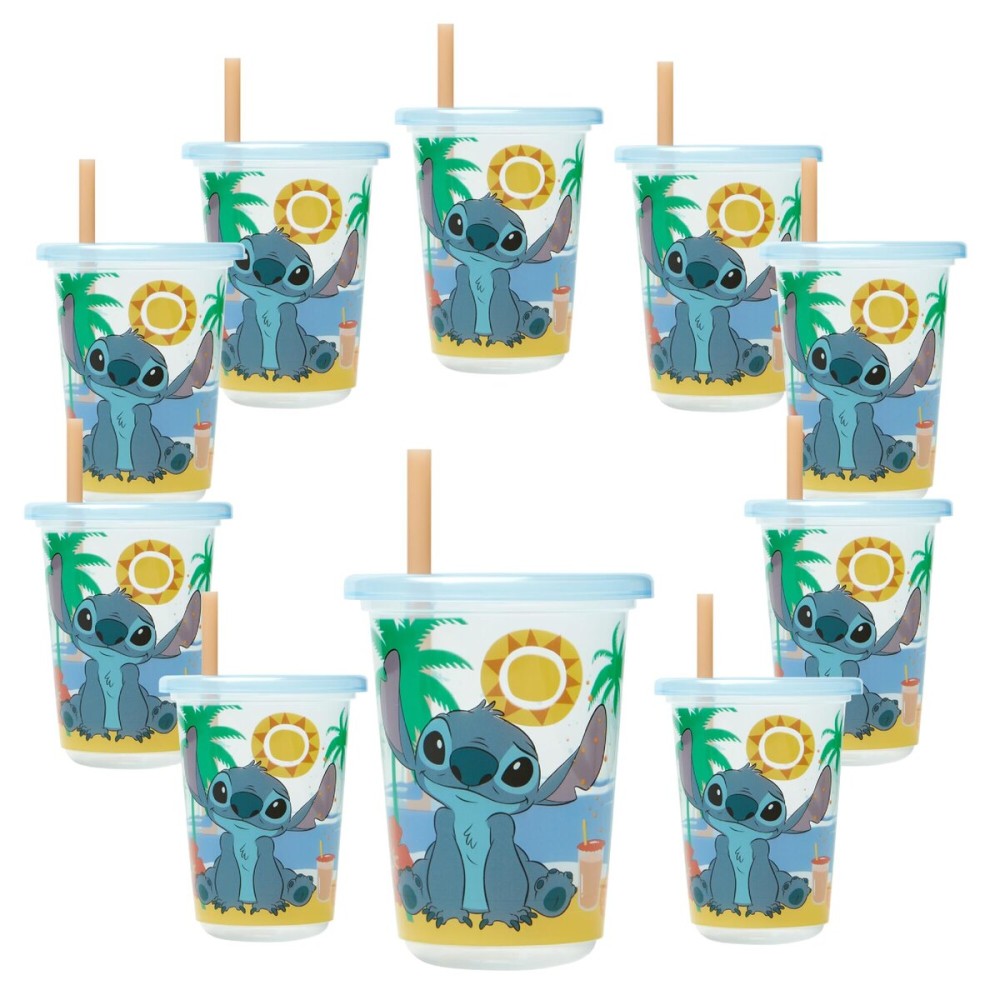 The First Years Take & Toss Stitch Toddler Straw Cups - Spill Proof Toddler Sippy Cups with Snap-On Lids and Straws - Reusable Stitch Cup for Travel, Daycare, and Everyday Use - 10 Oz - 10 Count