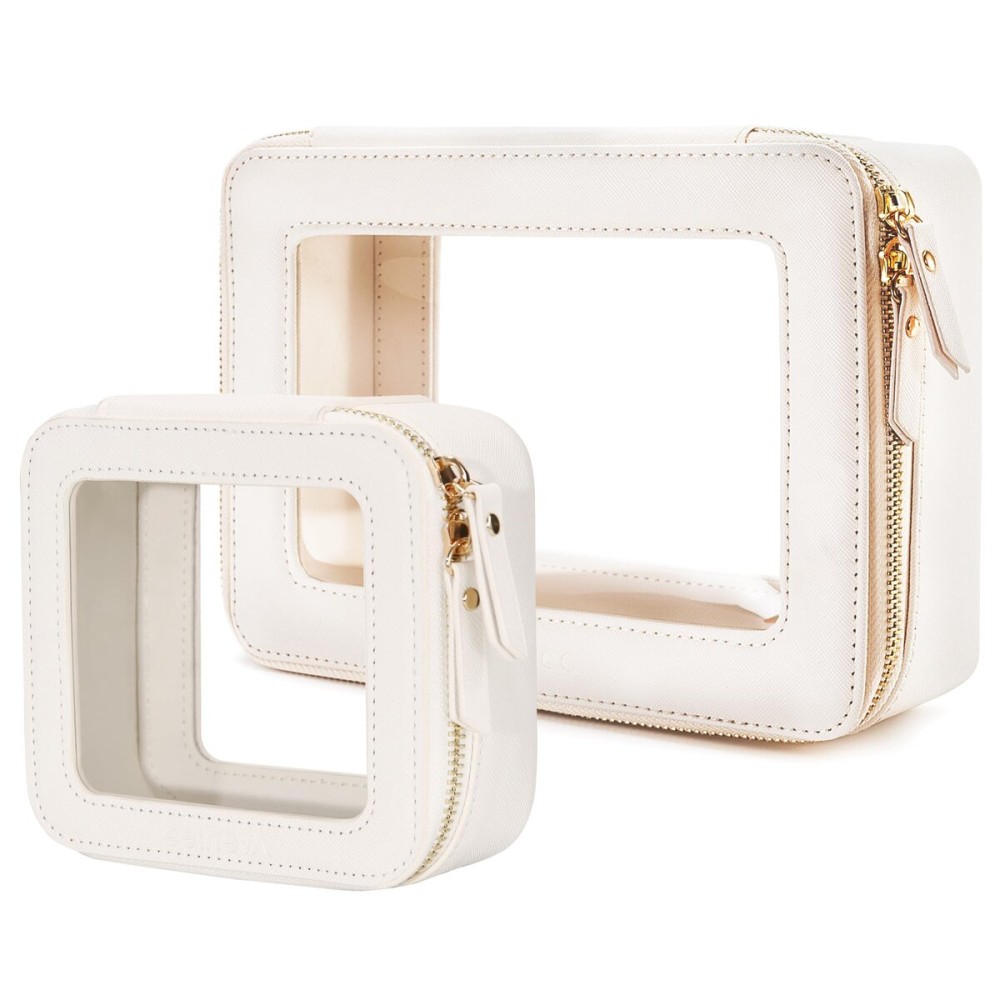 Aveniee Clear Makeup Bag Set (2-Piece Mini & Midi) - Travel Toiletry Organizer for Women, Waterproof Cosmetic Pouch & Car Accessory for Travel Size Toiletries, White