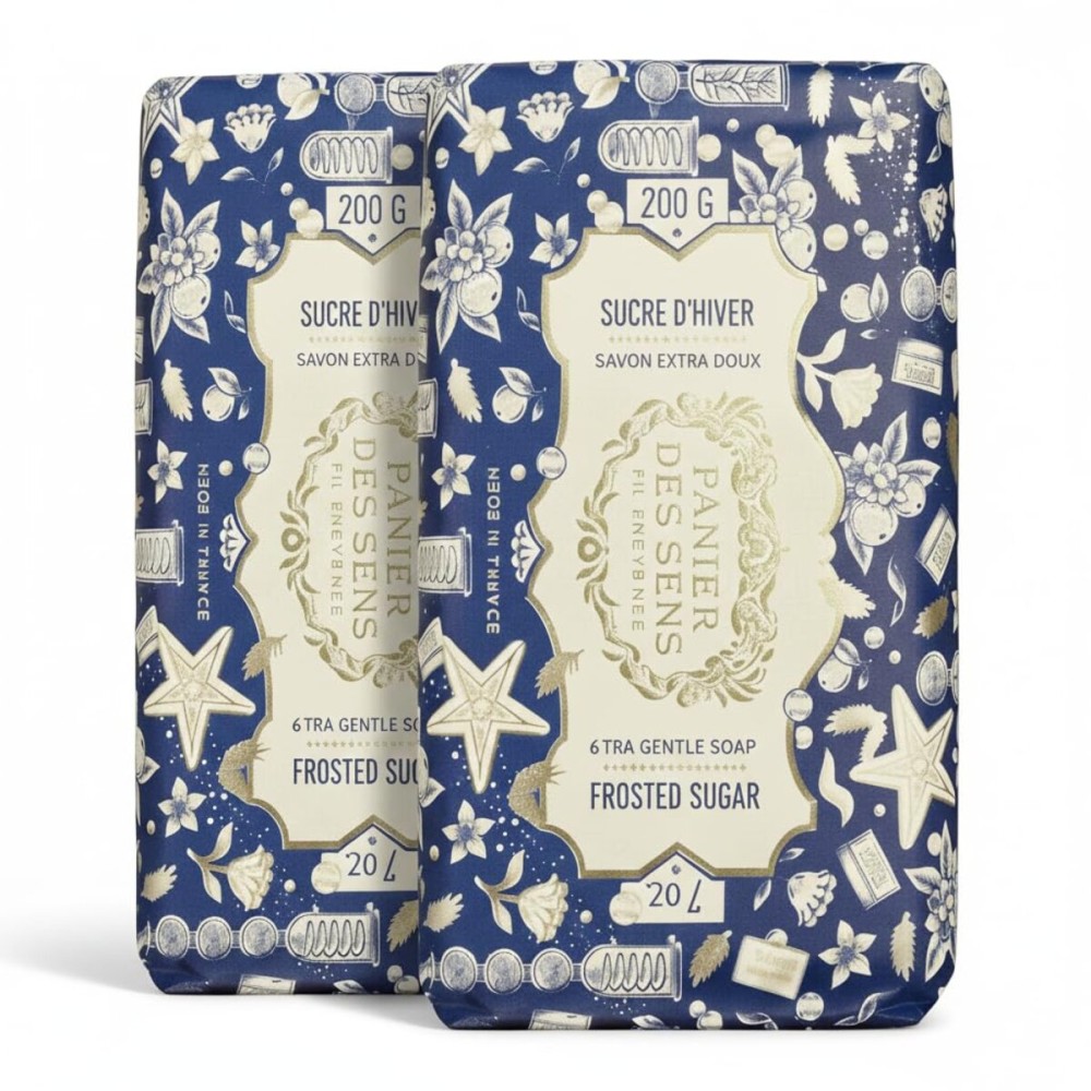 Panier des Sens - Shea Butter Soap Bar - Extra-Gentle Frosted Sugar Soap - Christmas Limited Edition - 96% Natural Ingredients - Fruity Vanilla Scent - Made in France - 2x7oz - Christmas Gift Set