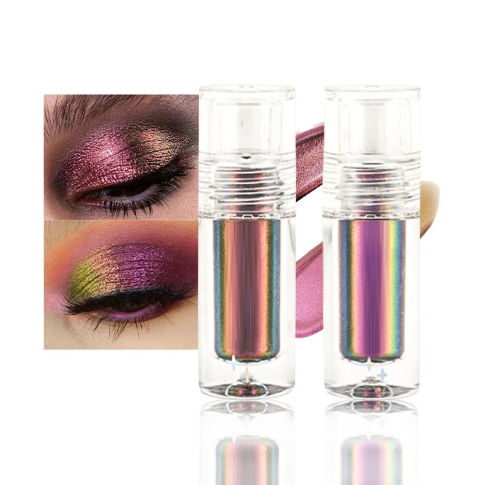 evpct 2Pcs Mermaid Purple Gold Red Duochrome Chameleon Liquid Eyeshadow, Multichrome Metallic Glitter Liquid Eye Shadow Makeup for Women, Waterproof Color Shifting High Pigment Iridescent Eyeshadow