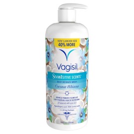 Vagisil Feminine Wash for Intimate Area Hygiene, Scentsitive Scents, pH Balanced and Gynecologist Tested, Coconut Hibiscus, 16.9 oz with Pump