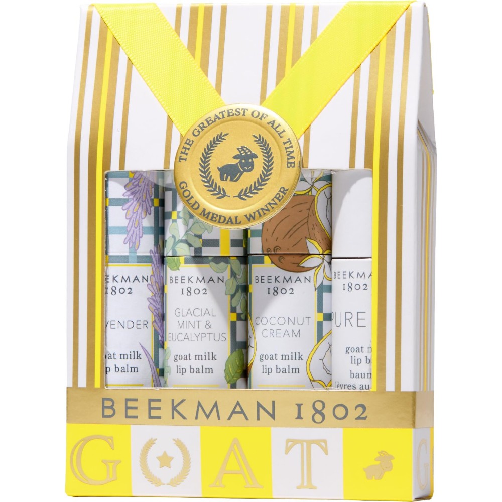 Beekman 1802 The Perfect Pucker 4-Piece Lip Balm Gift Set - Assorted Scents, Nourishes, Hydrates & Softens Lips, Prevents and Treats Dry & Chapped Lips, Cruelty-Free Lip Care