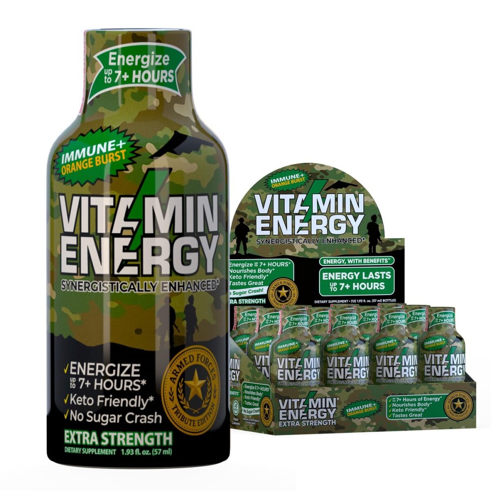 Vitamin Energy Immune+ Extra Strength Energy Shot Army Orange 10 Pack, 260mg Natural Caffeine, B-Vitamins, Citicoline, Green Tea, Immunity & Focus Support, Zero Sugar, Gluten-Free 1.93 fl oz