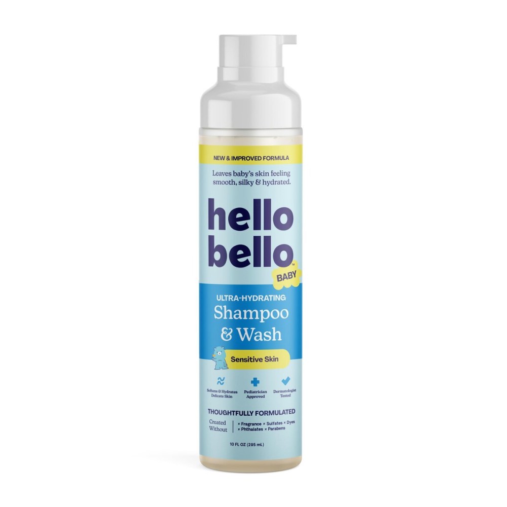 Hello Bello Ultra-Hydrating Baby Shampoo & Body Wash, Fragrance-Free, Tear Free & Safe for Sensitive Skin, Dermatologist Tested & Pediatrician Approved, 10oz Bottle