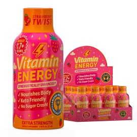 Vitamin Energy Immune+ Extra Strength Energy Shot Strawberry Twist 8 Pack, 260mg Natural Caffeine, B-Vitamins, Citicoline, Green Tea, Immunity & Focus Support, Zero Sugar, Gluten-Free 1.93 fl oz