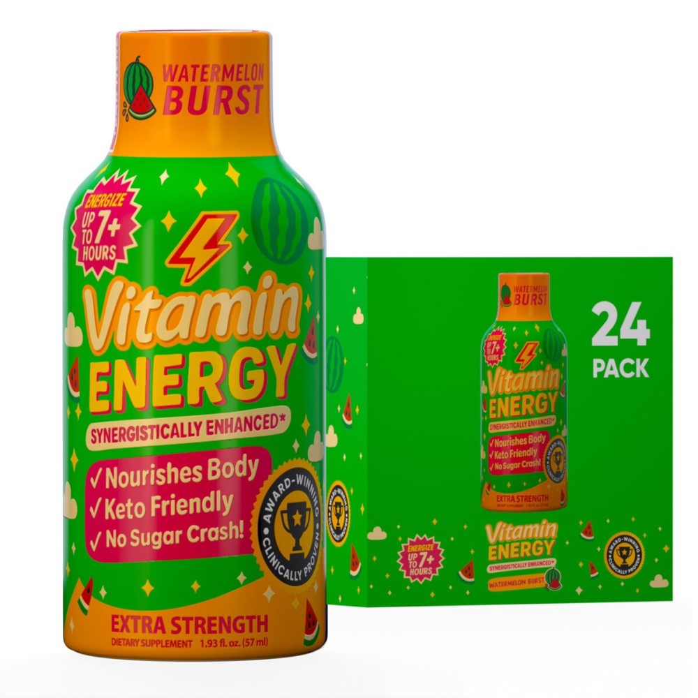 Vitamin Energy Immune+ Extra Strength Energy Shot Watermelon Burst 24 Pack, 260mg Natural Caffeine, B-Vitamins, Citicoline, Green Tea, Immunity & Focus Support, Zero Sugar, Gluten-Free 1.93 fl oz