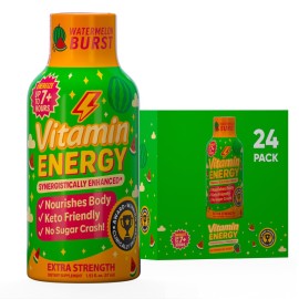 Vitamin Energy Immune+ Extra Strength Energy Shot Watermelon Burst 24 Pack, 260mg Natural Caffeine, B-Vitamins, Citicoline, Green Tea, Immunity & Focus Support, Zero Sugar, Gluten-Free 1.93 fl oz