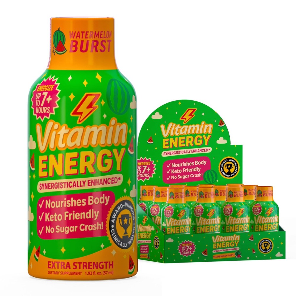 Vitamin Energy Immune+ Extra Strength Energy Shot Watermelon Burst 12 Pack, 260mg Natural Caffeine, B-Vitamins, Citicoline, Green Tea, Immunity & Focus Support, Zero Sugar, Gluten-Free 1.93 fl oz