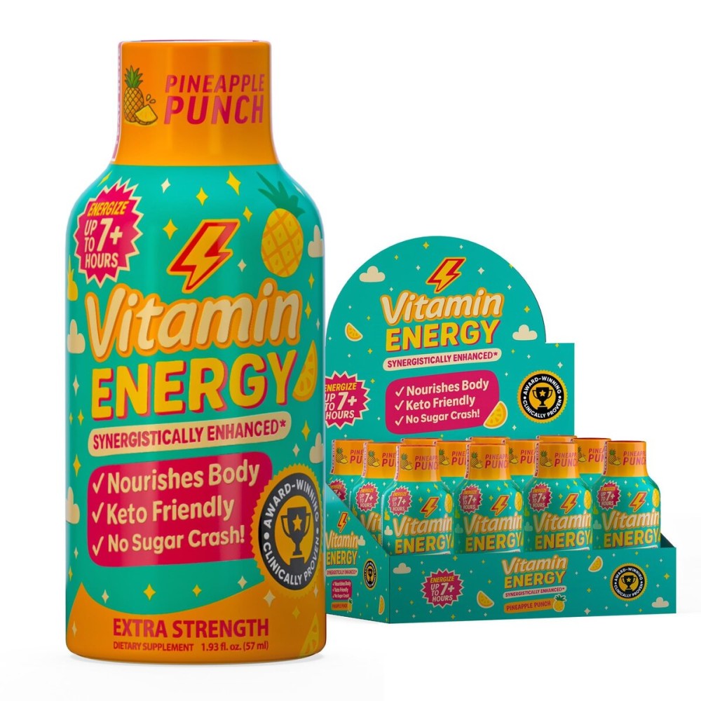 Vitamin Energy Immune+ Extra Strength Energy Shot Pineapple Punch 12 Pack, 260mg Natural Caffeine, B-Vitamins, Citicoline, Green Tea, Immunity & Focus Support, Zero Sugar, Gluten-Free 1.93 fl oz