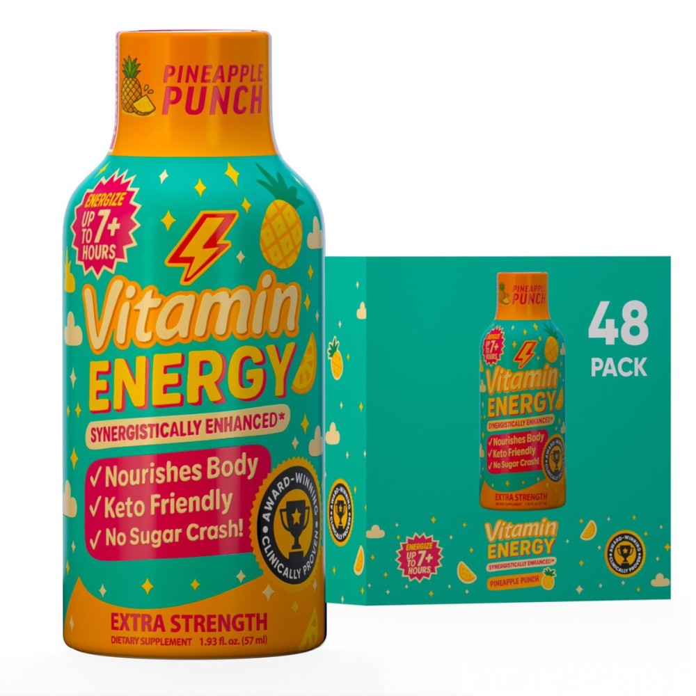 Vitamin Energy Immune+ Extra Strength Energy Shot Pineapple Punch 48 Pack, 260mg Natural Caffeine, B-Vitamins, Citicoline, Green Tea, Immunity & Focus Support, Zero Sugar, Gluten-Free 1.93 fl oz