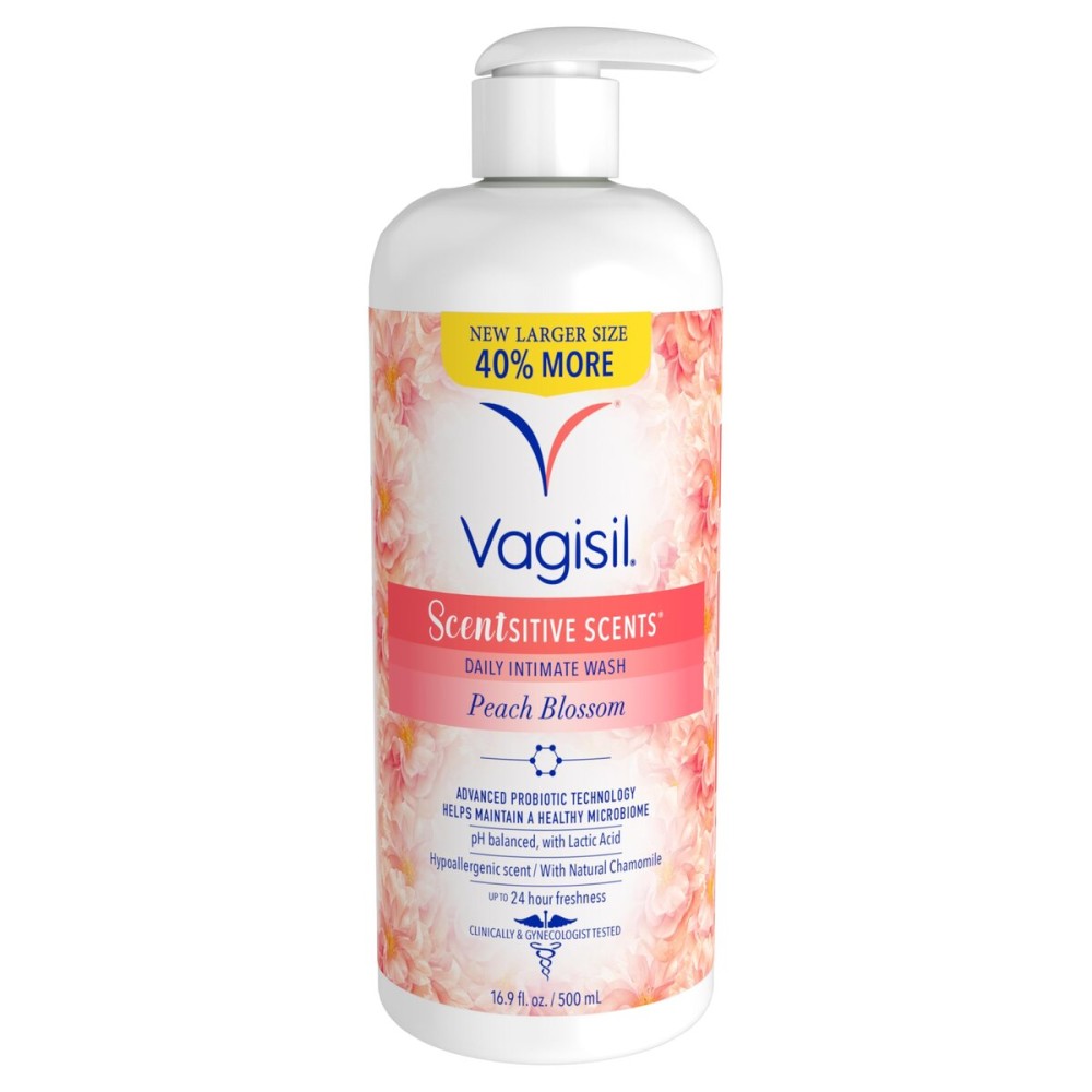 Vagisil Feminine Wash for Intimate Area Hygiene, Scentsitive Scents, pH Balanced and Gynecologist Tested, Peach Blossom, 16.9oz with Pump