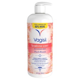 Vagisil Feminine Wash for Intimate Area Hygiene, Scentsitive Scents, pH Balanced and Gynecologist Tested, Peach Blossom, 16.9oz with Pump