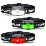 HOKOILN Headlamp Rechargeable 3 Pack, 1300 Lumen Ultra-Bright Head Lamp with Red Light, Waterproof Motion Sensor Head Lights for Forehead with White Green, 14 Modes Adjustable Headlight,Cool Black