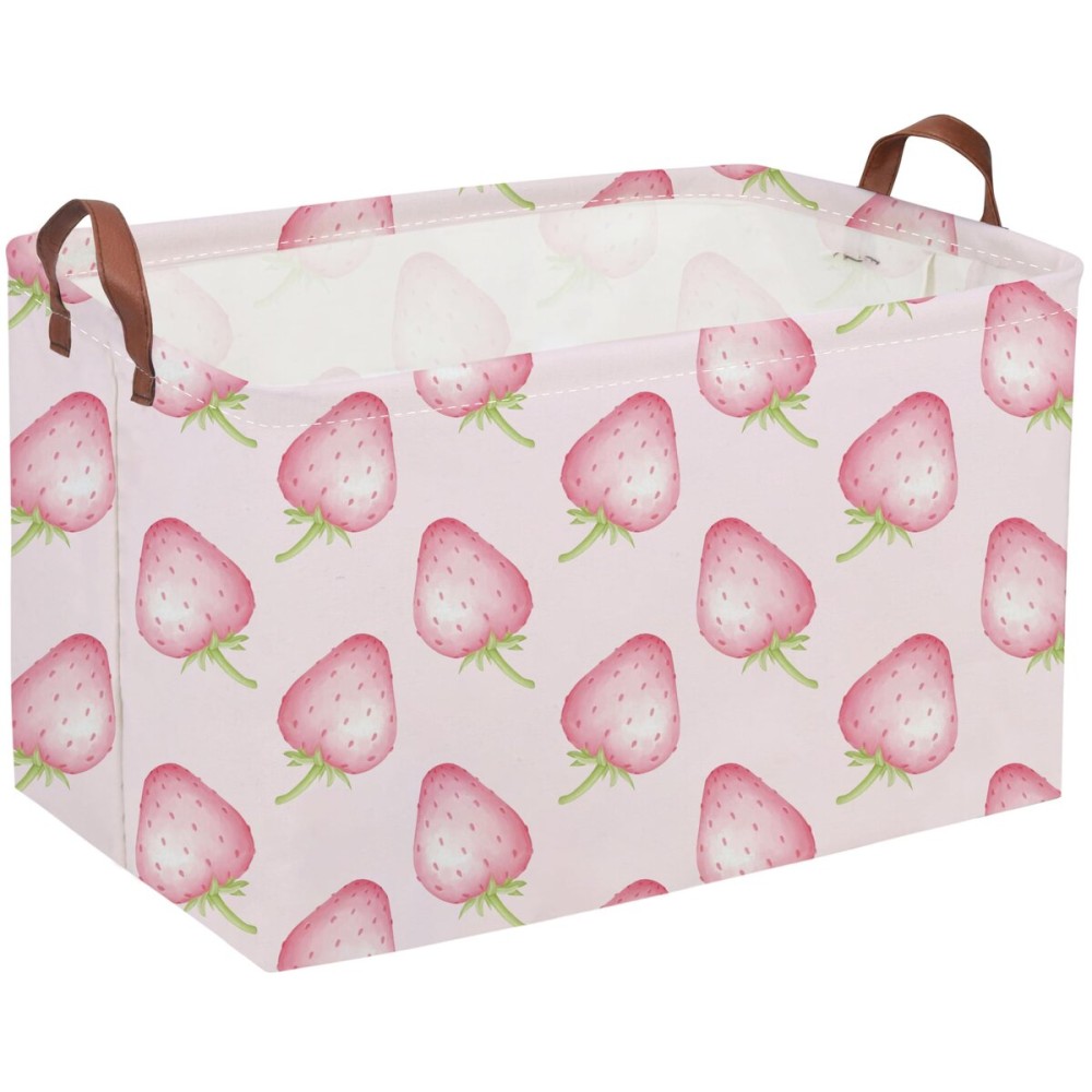 Sanjiaofeng Rectangular Kids Basket Pink Storage Bins,Strawberry Storage Basket with Handles.Clothers,Books,Kid\'s Gifts Bins. (Pink strawberry)