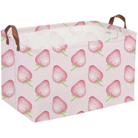 Sanjiaofeng Rectangular Kids Basket Pink Storage Bins,Strawberry Storage Basket with Handles.Clothers,Books,Kid\'s Gifts Bins. (Pink strawberry)
