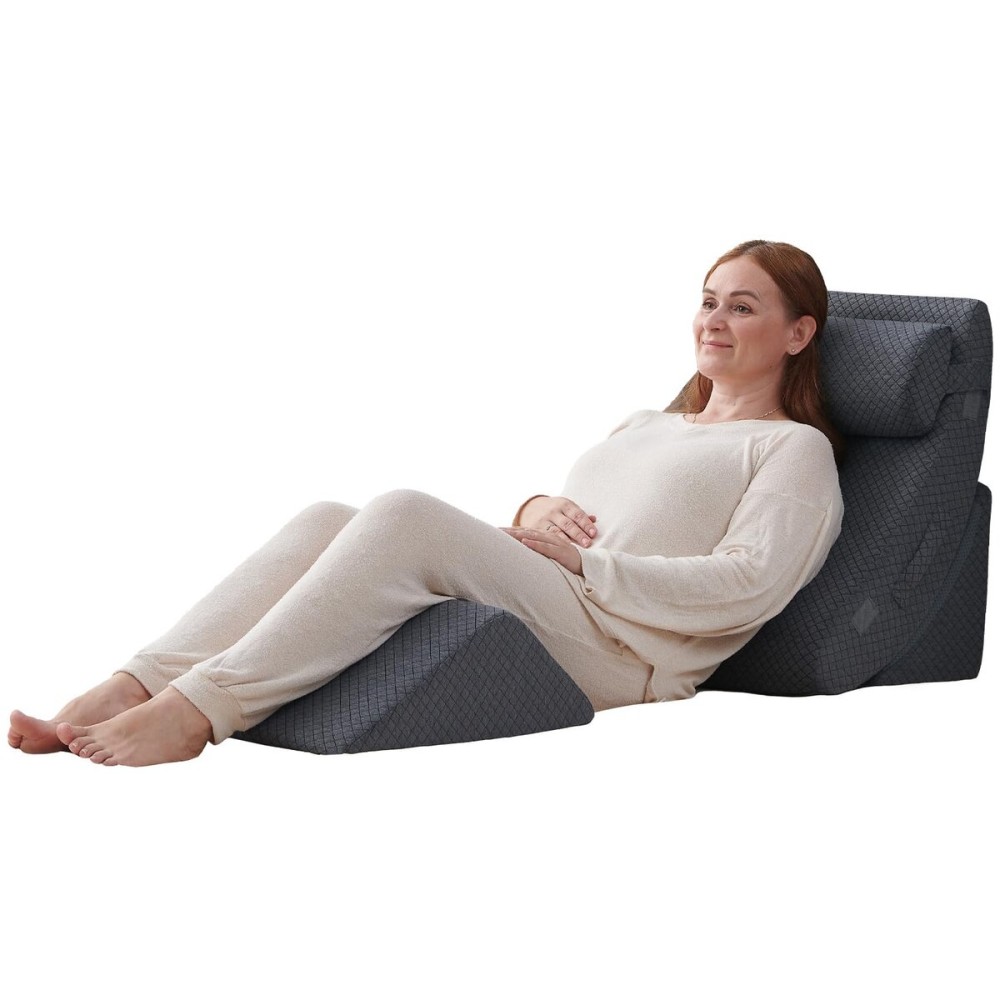 Axelrod 4PCS Orthopedic Bed Wedge Pillow Set, Post Surgery Foam for Back, Neck and Leg Pain Relief Comfortable & Adjustable Pillows- Anti Snoring, Heartburn, Acid Reflux & GERD Sleeping Melange Gray