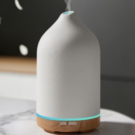 URPOWER 120ML Ceramic Essential Oil Diffuser Ultrasonic Aromatherapy Diffuser with Wood Grain Base, 7-Color LED Lights Auto Shut-Off, Humidifier for Home & Office, Air Diffuser for Relaxation