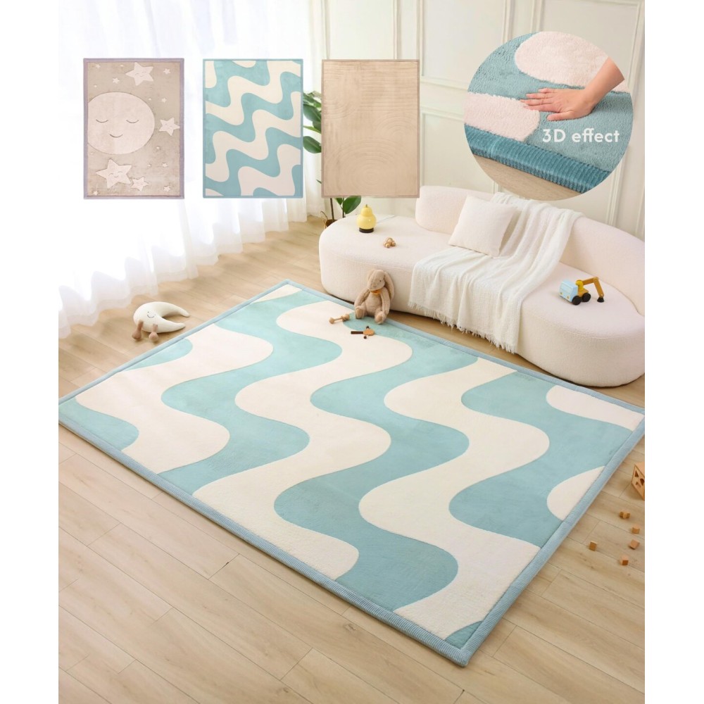 Hakuna Matte CloudRise Baby Play Mat for Floor 80 x 110 Waves - Coral Velvet Memory Foam Rug for Crawling & Cozy Play - Non-Slip, Water-Resistant, Easy-Care Tummy Time Mat, Playmat for Playpen