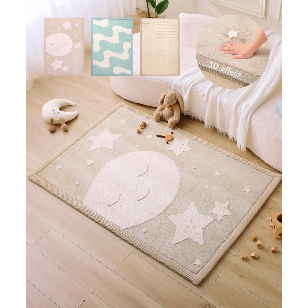 Hakuna Matte CloudRise Baby Play Mat for Floor 47 x 67 Moon & Stars - Coral Velvet Memory Foam Rug for Crawling & Cozy Play - Non-Slip, Water-Resistant, Easy-Care Tummy Time Mat, Playmat for Playpen