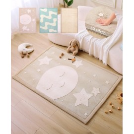 Hakuna Matte CloudRise Baby Play Mat for Floor 47 x 67 Moon & Stars - Coral Velvet Memory Foam Rug for Crawling & Cozy Play - Non-Slip, Water-Resistant, Easy-Care Tummy Time Mat, Playmat for Playpen