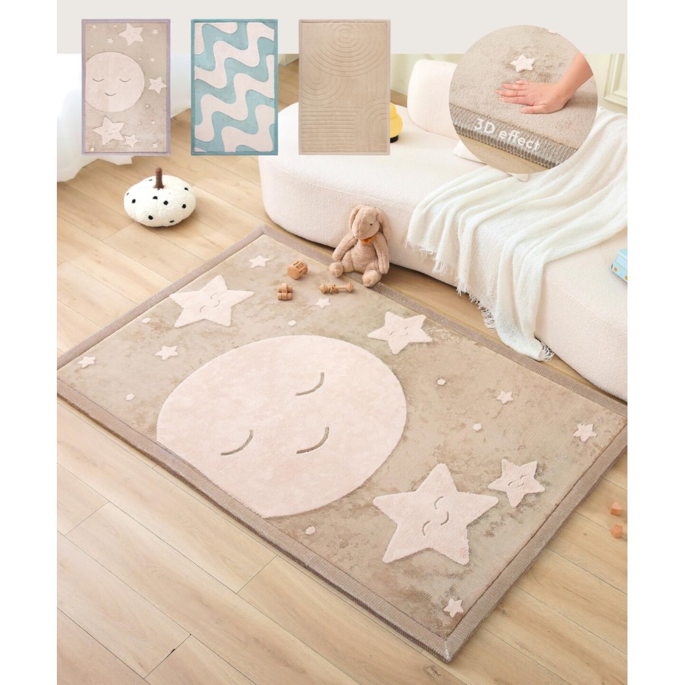 Hakuna Matte CloudRise Baby Play Mat for Floor 60 x 80 Moon & Stars - Coral Velvet Memory Foam Rug for Crawling & Cozy Play - Non-Slip, Water-Resistant, Easy-Care Tummy Time Mat, Playmat for Playpen