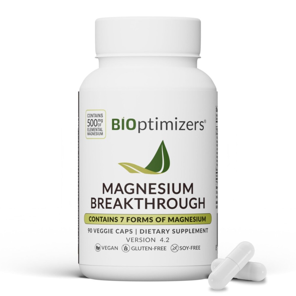 BIOptimizers Magnesium Breakthrough Supplement with 500mg - 7 Forms of Magnesium: Glycinate, Malate, Citrate, and More - Natural Support for Sleep and Cognitive Function -90 Capsules- Calming Vitamins