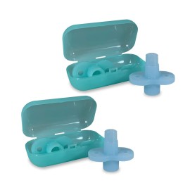 Buon Bambini SoftSip Food Pouch Top + Travel Case | Baby Led Weaning | Mess Free No Spill Valve, 100% Silicone, BPA Free | 2 Sets of Aqua Blue SoftSip + Travel case