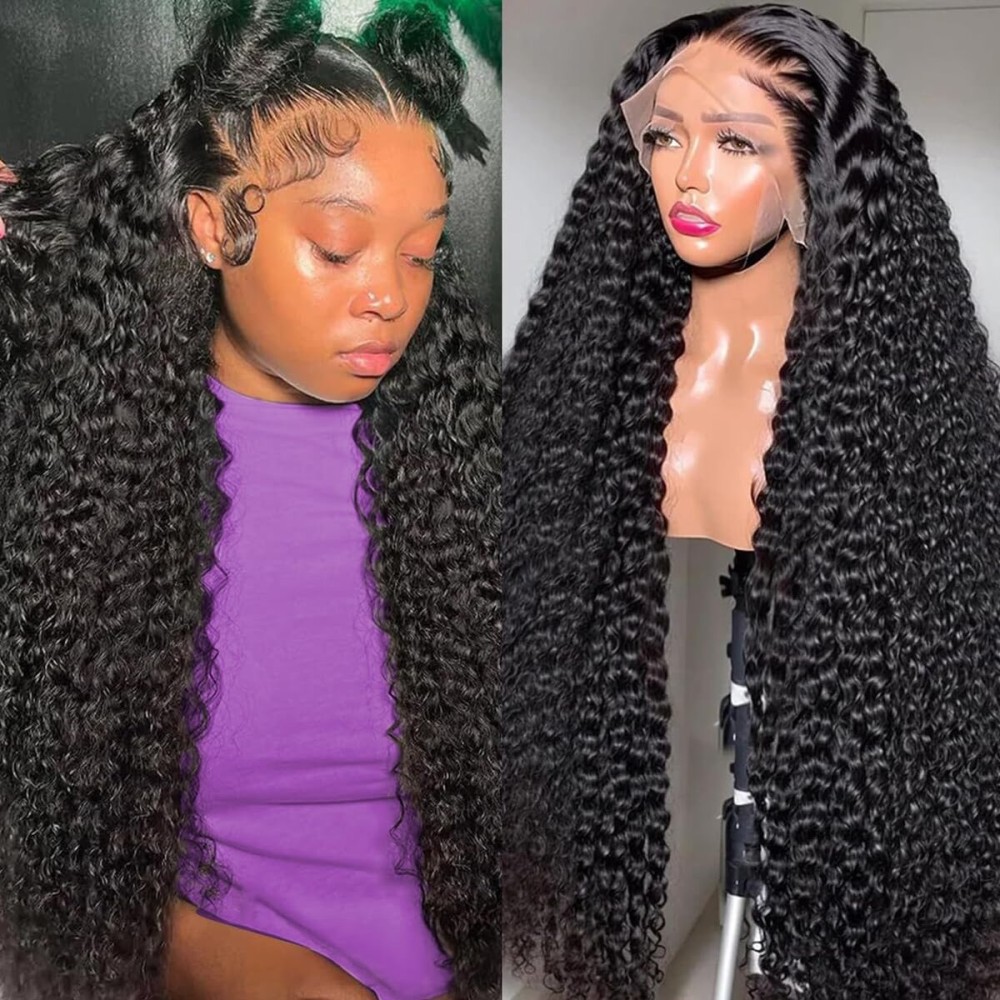 LAINSS 13X6 Deep Curly HD Lace Frontal Wig Human Hair Pre Plucked 210% Density Deep Wave Wigs for Women Wet and Wavy Glueless Lace Front Wig Natural Color 20Inch