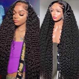 LAINSS Deep Wave Lace Front Wigs Human Hair 13X6 HD Lace Frontal Wigs for Black Women Wet and Wavy Deep Curly Wig Human Hair Glueless Wigs Human Hair Pre Plucled 24Inch