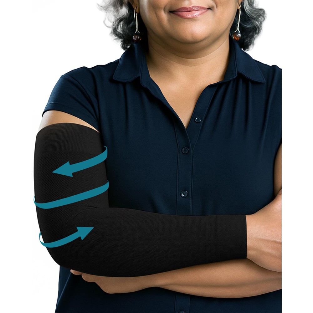 KEMFORD Lymphedema Compression Arm Sleeves for Women - 15-20 mmHg, Anti-Slip, 1 Pair, Black, S/M - Arm Support for Swelling & Edema