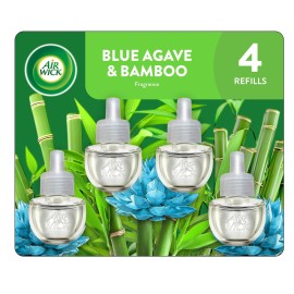 Air Wick Plug In Scented Oil Refill, Infused with Essential Oils, Plug In Air Fresheners for Home, Blue Agave & Bamboo, 4 ct