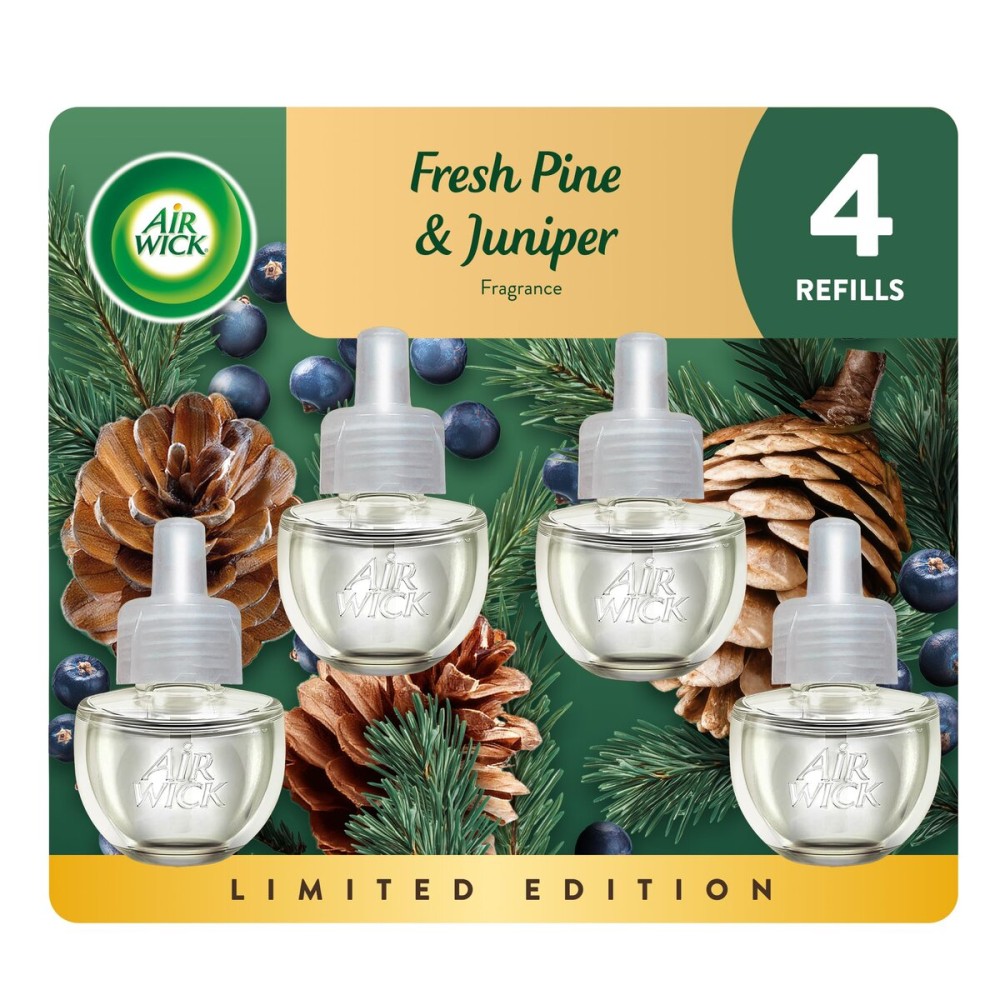 Air Wick Plug In Scented Oil Refill, Infused with Essential Oils, Plug In Air Fresheners for Home, Fresh Pine & Juniper, 4 ct