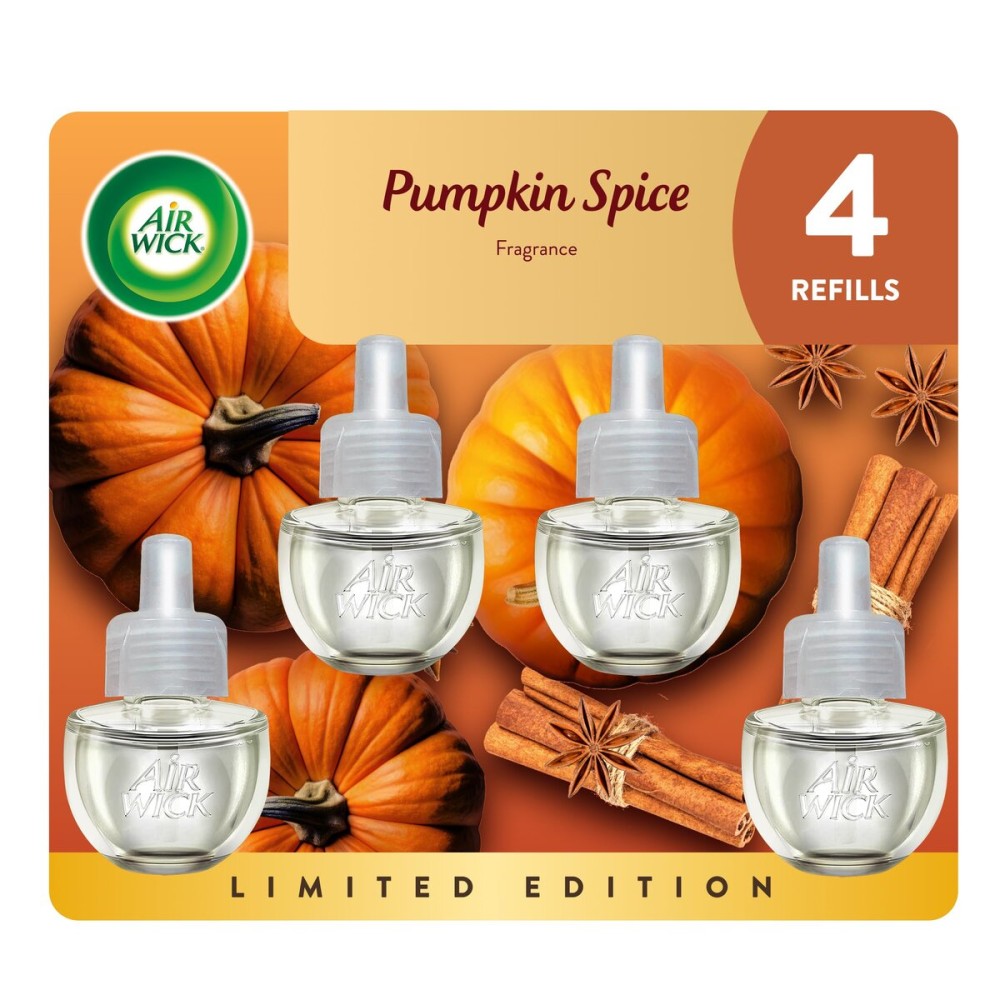 Air Wick Plug In Scented Oil Refill, Infused with Essential Oils, Plug In Air Fresheners for Home, Pumpkin Spice, 4 ct